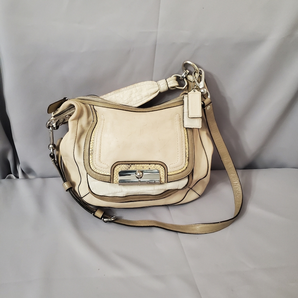 COACH 16803 Kristin Spectator Ivory Leather Hobo Crossbody Shoulder Handbag